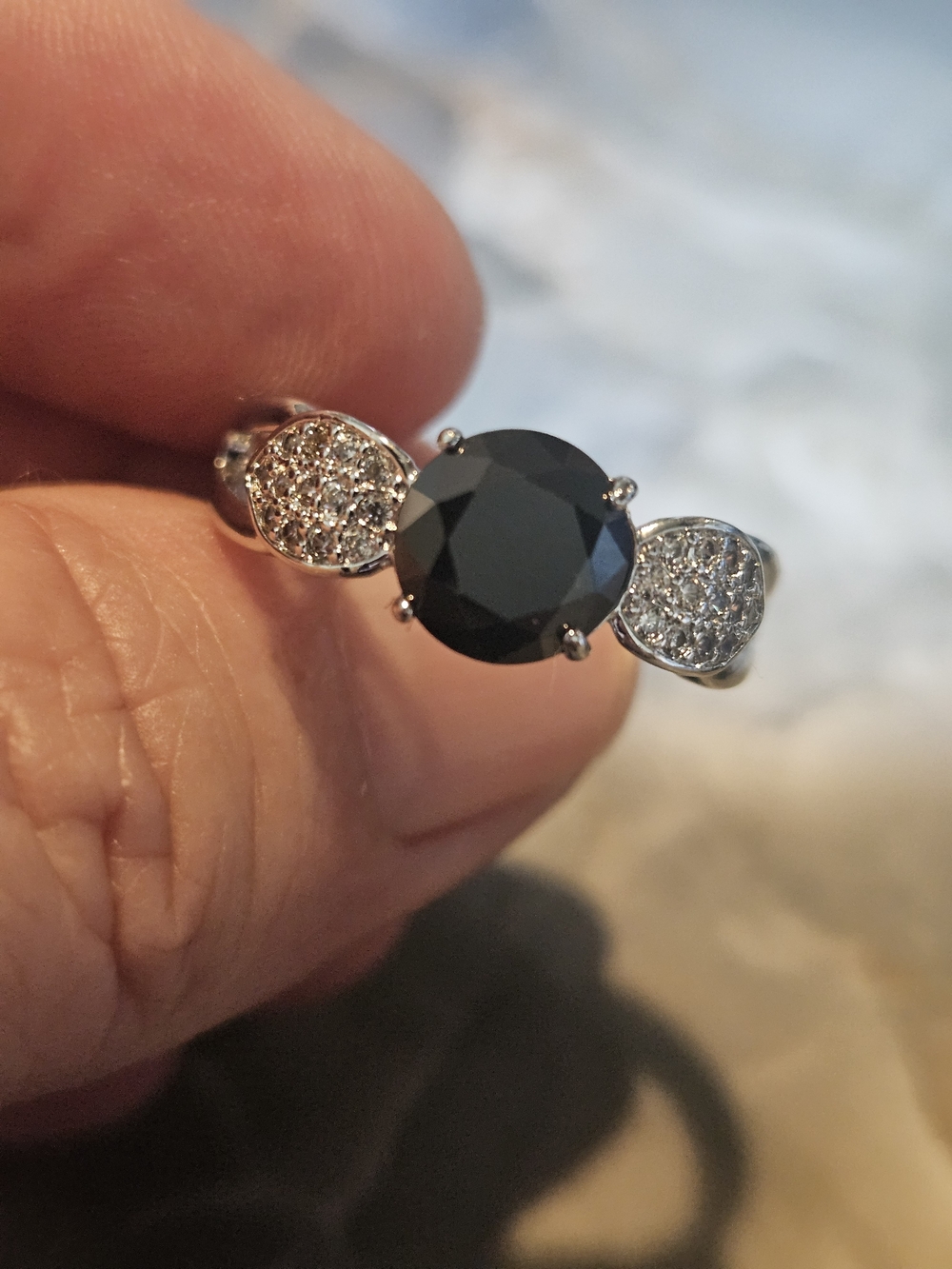 Bomb Party Black Stone Pavé Accent Ring - Women Jewelry